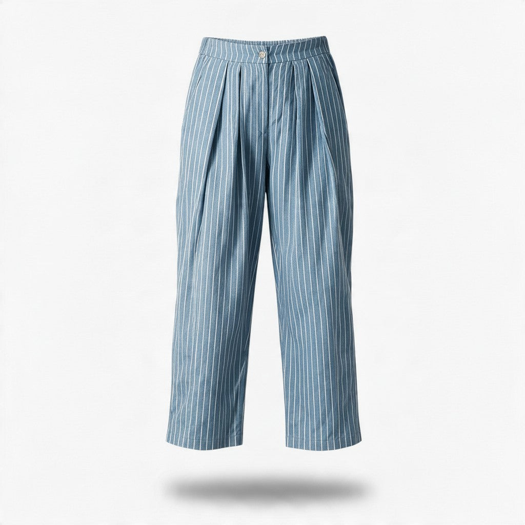 Pantalón de Rayas Azul de Pierna Recta