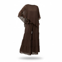 Cargar imagen en el visor de la galería, Set chocolate de blusa holgada y pantalón por niveles para mujer