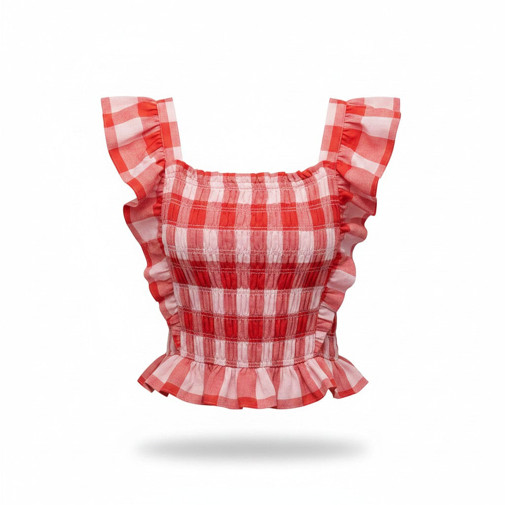 Blusa de cuadros vichy rojos y blancos para mujer