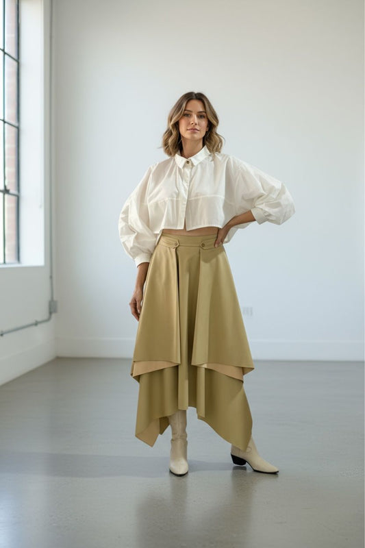 Falda Midi Asimétrica en Capas para mujer