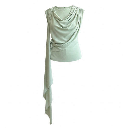 Blusa menta drapeada sin mangas para mujer