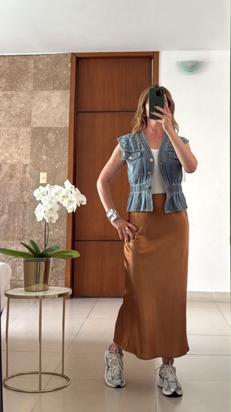 Falda Satinada Camel Larga
