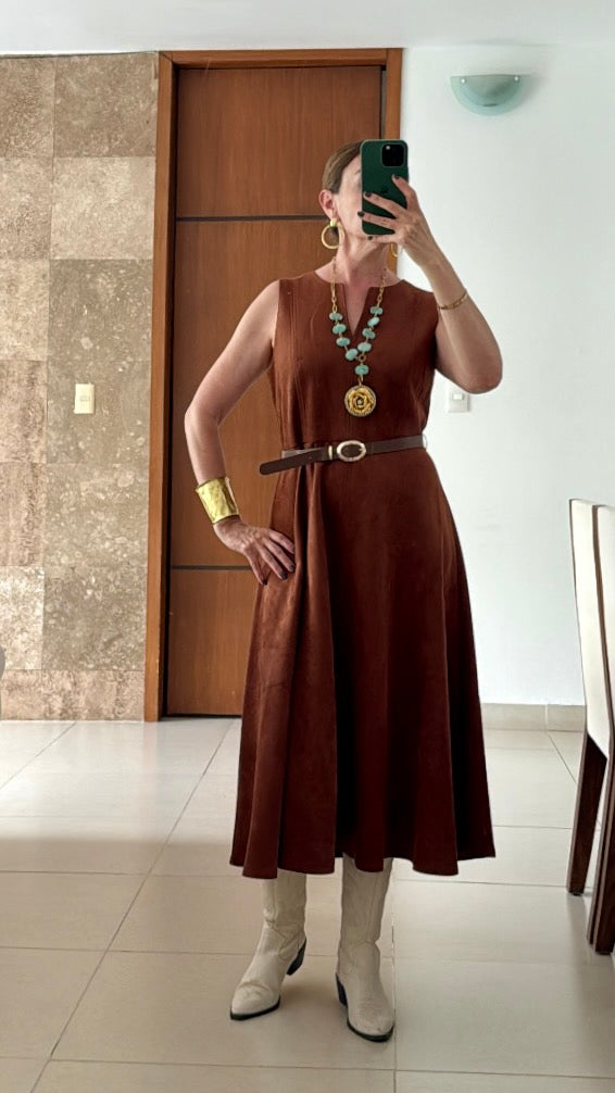 Vestido Terracota Midi con Cinturón