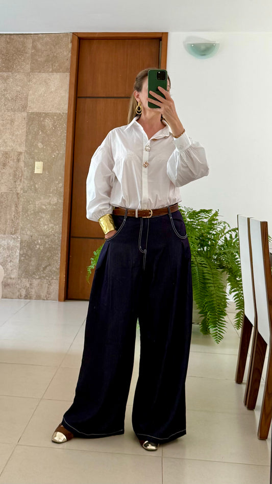 Pantalón Azul Marino de Pierna Ancha