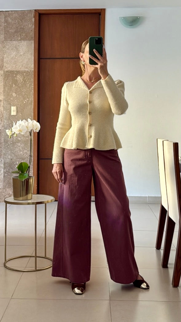 Cardigan Beige con Botones con Perla