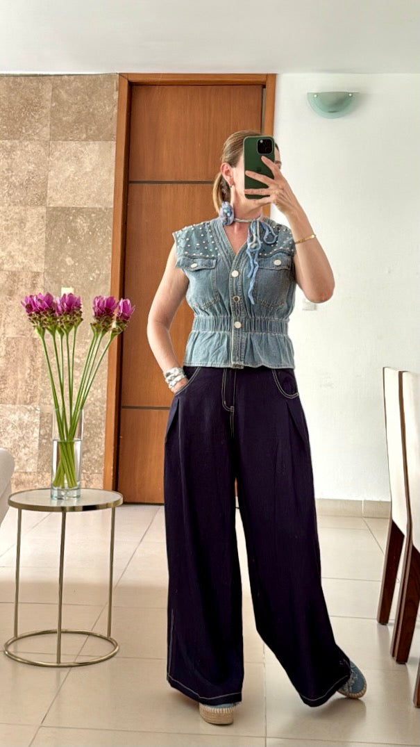Pantalón Azul Marino de Pierna Ancha