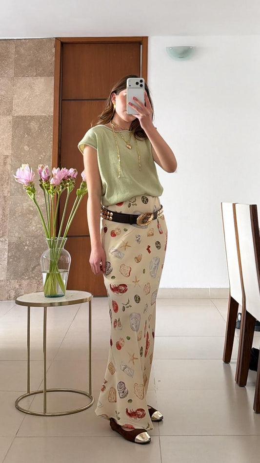 Falda Estampada con Motivos del Mar