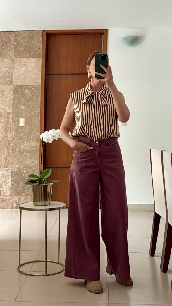 Blusa a Rayas con Lazo al Cuello