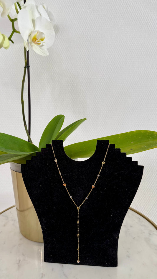 Collar Dorado Delgado Tipo Corbatero con Corazones