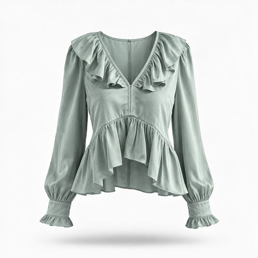 Blusa con Cuello y Bajo con Olanes