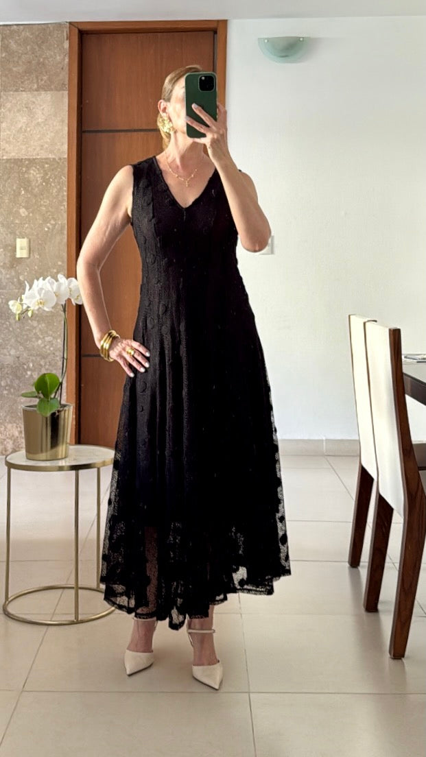 Vestido Largo Negro Texturizado