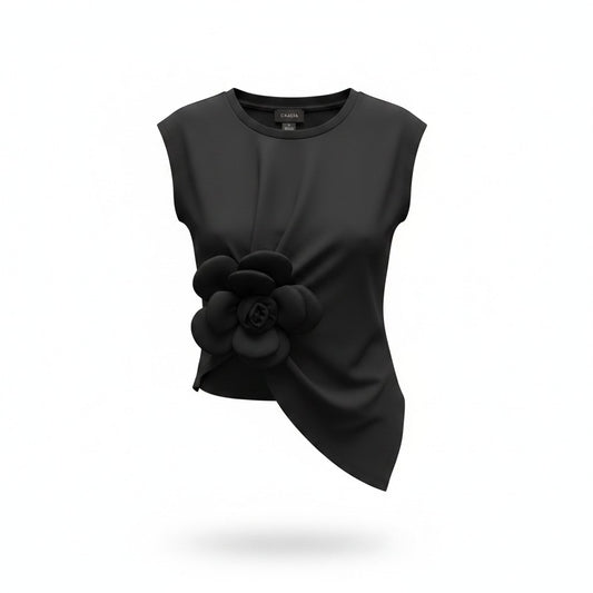 Blusa Negra con Flor en Relieve