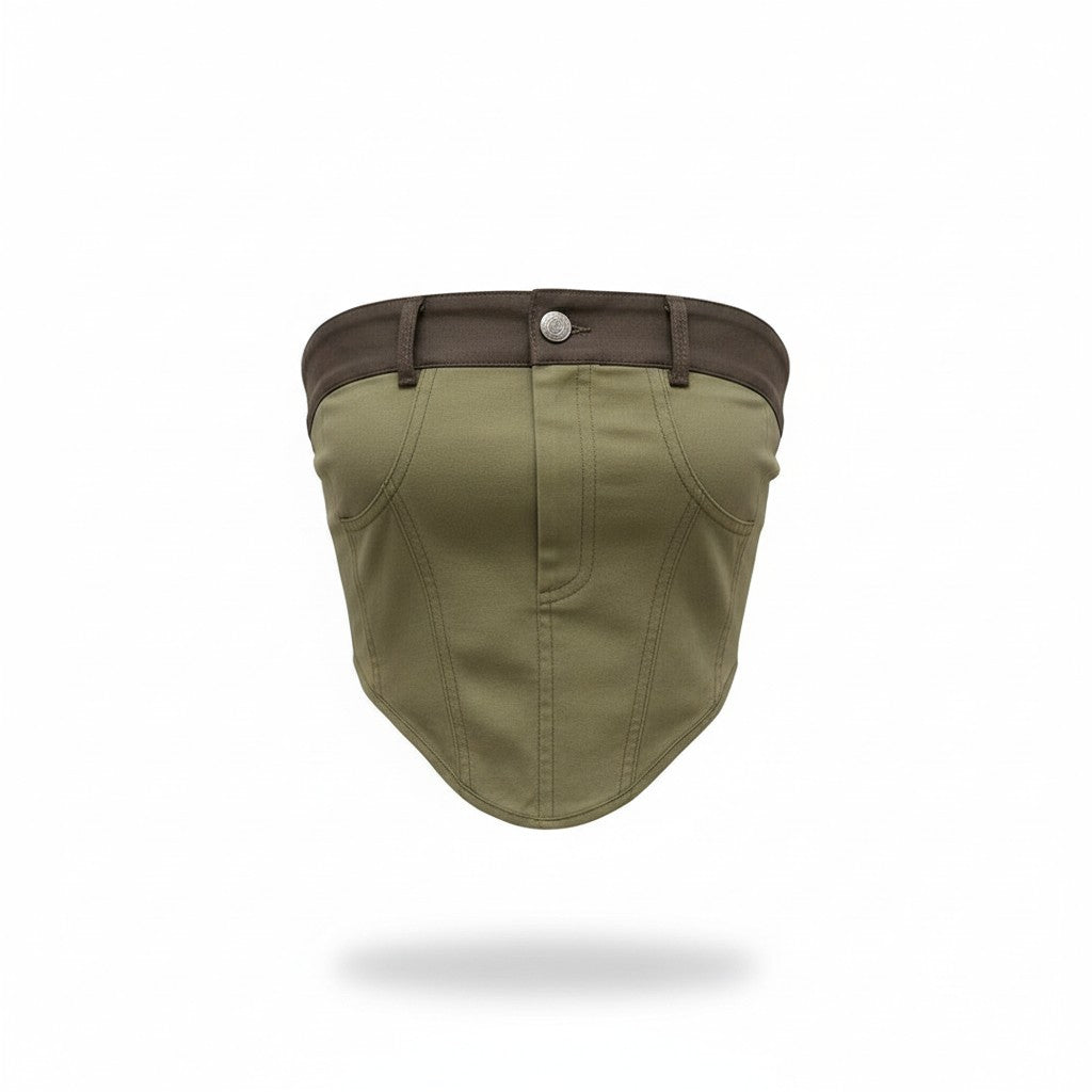 Top Strapless Verde Militar Estilo Denim