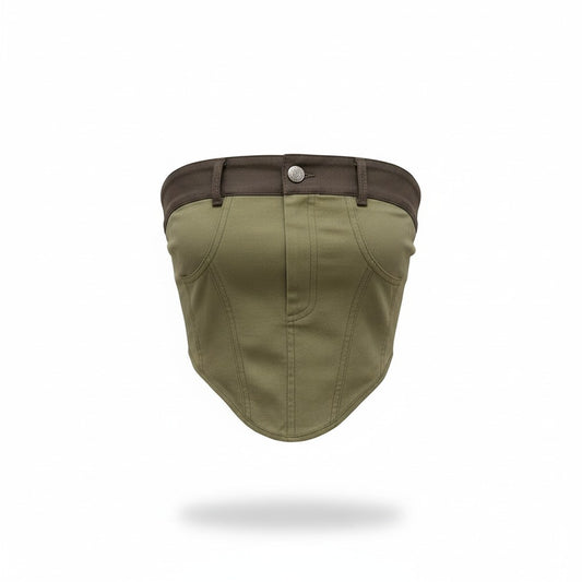 Top Strapless Verde Militar Estilo Denim