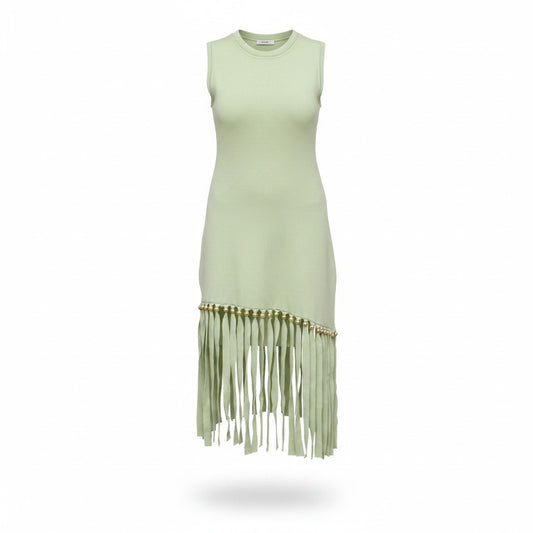 Vestido Verde Menta de Punto con Flecos para mujer