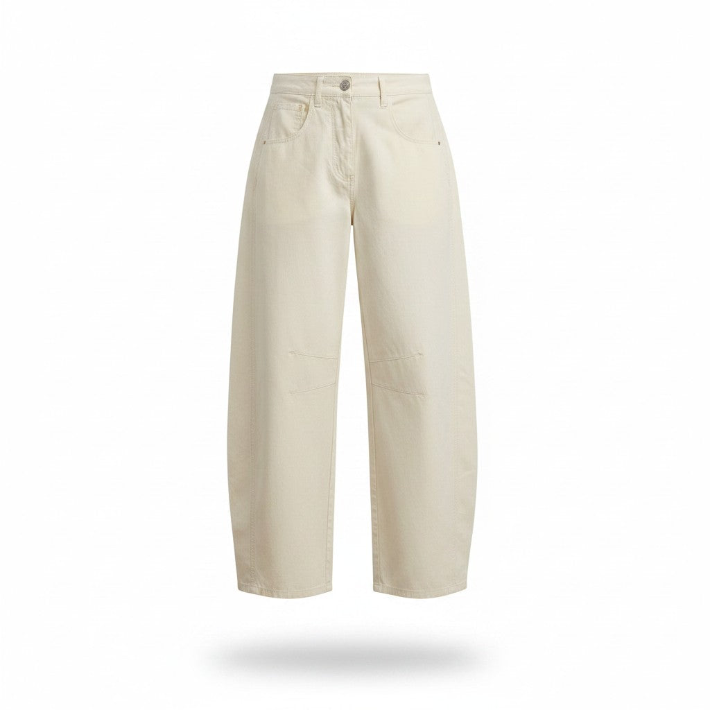 Pantalón crema de corte barril para mujer