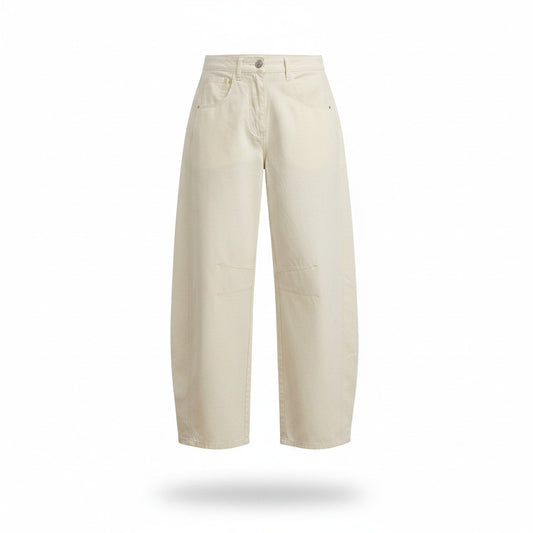 Pantalón crema de corte barril para mujer