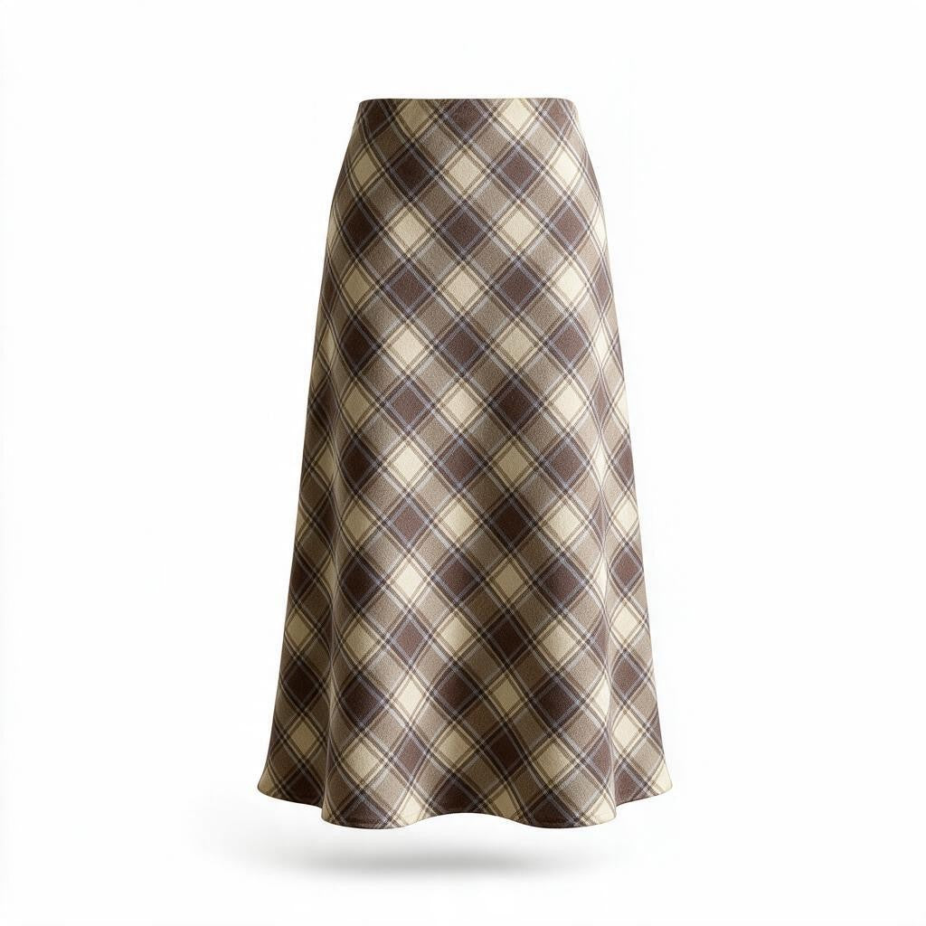 Falda Larga a Cuadros en Tonos Beige