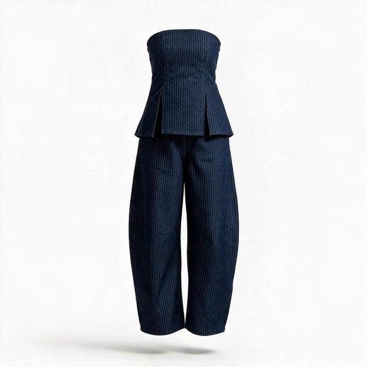 Set Azul Marino a Rayas Verticales