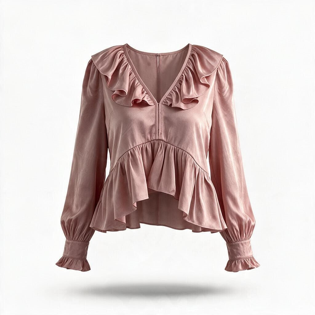 Blusa con Cuello y Bajo con Olanes