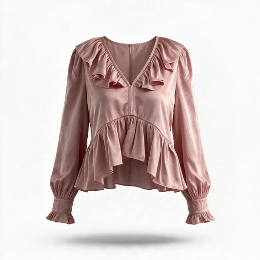 Blusa con Cuello y Bajo con Olanes