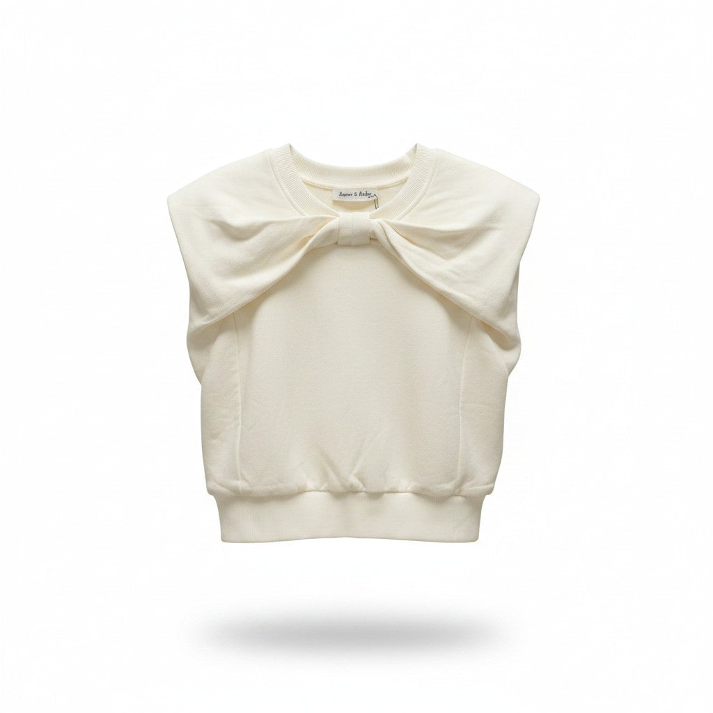 Blusa crema con moño al cuello y hombreras para mujer
