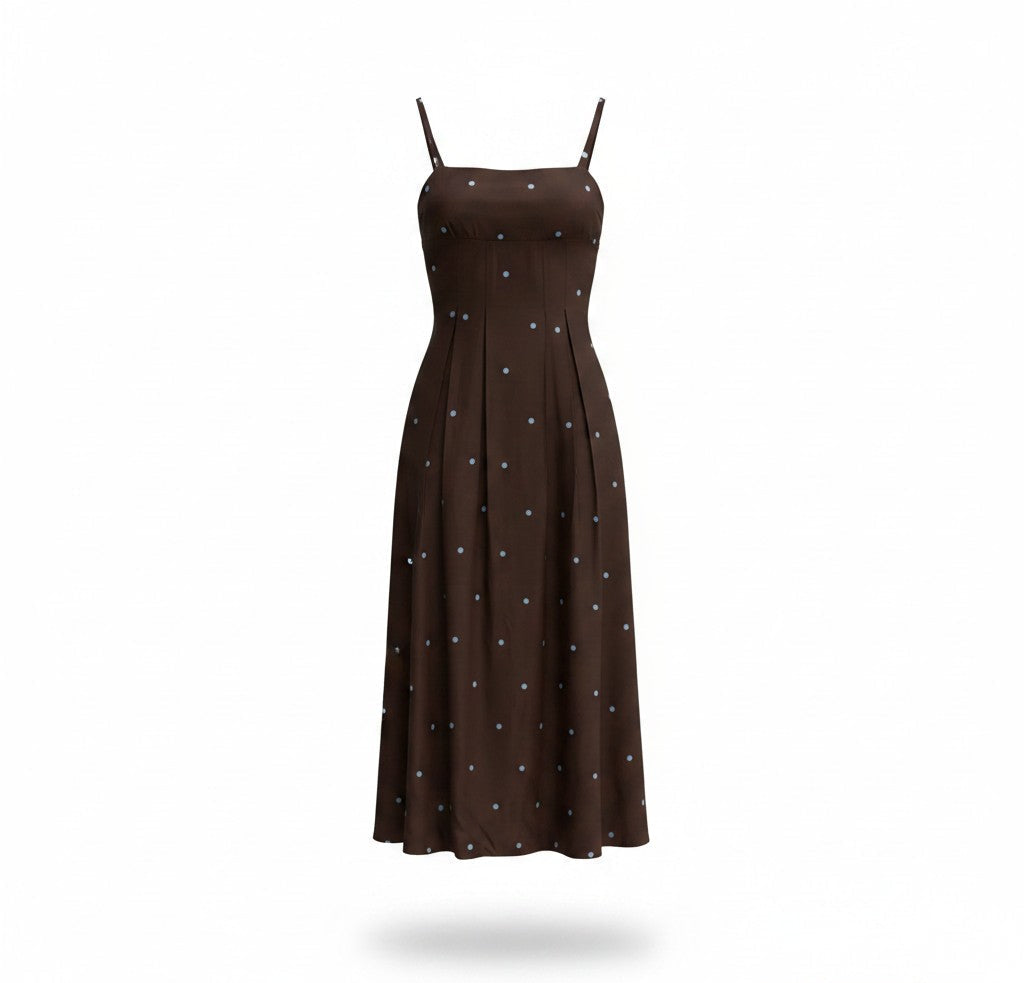 Vestido largo chocolate con lunares para mujer