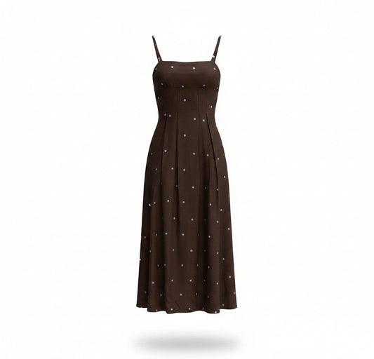 Vestido largo chocolate con lunares para mujer
