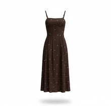 Cargar imagen en el visor de la galería, Vestido largo chocolate con lunares para mujer
