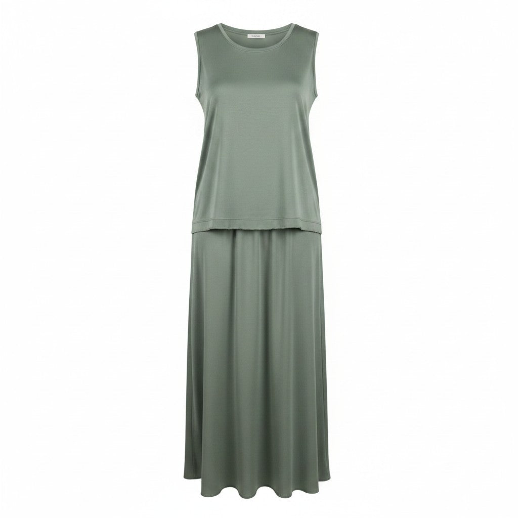 Set verde olivo de blusa y falda midi para mujer