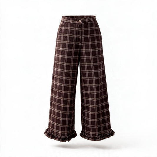 Pantalón Café a Cuadros con Olán