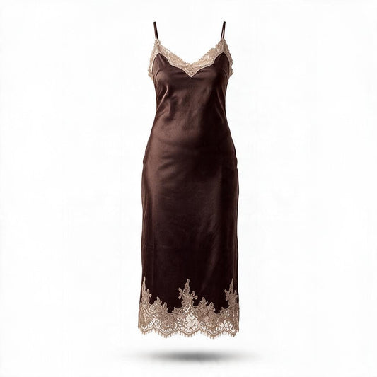 Vestido Midi Chocolate con Encaje