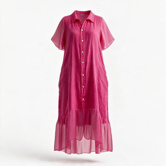 Vestido Camisero Rosa Fucsia con Seda
