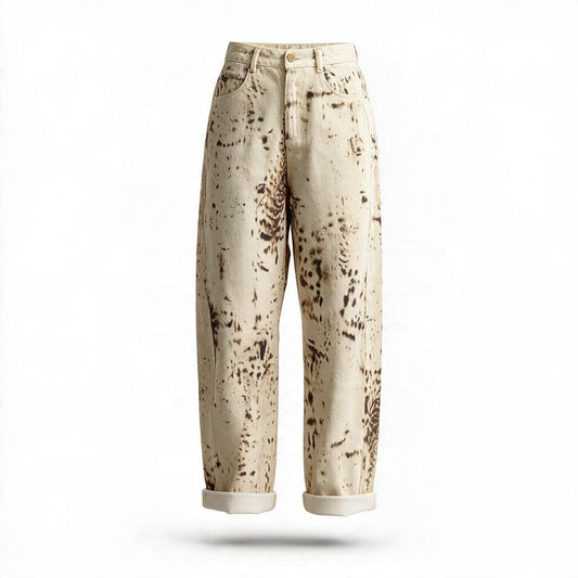 Pantalón Recto Crema con Animal Print