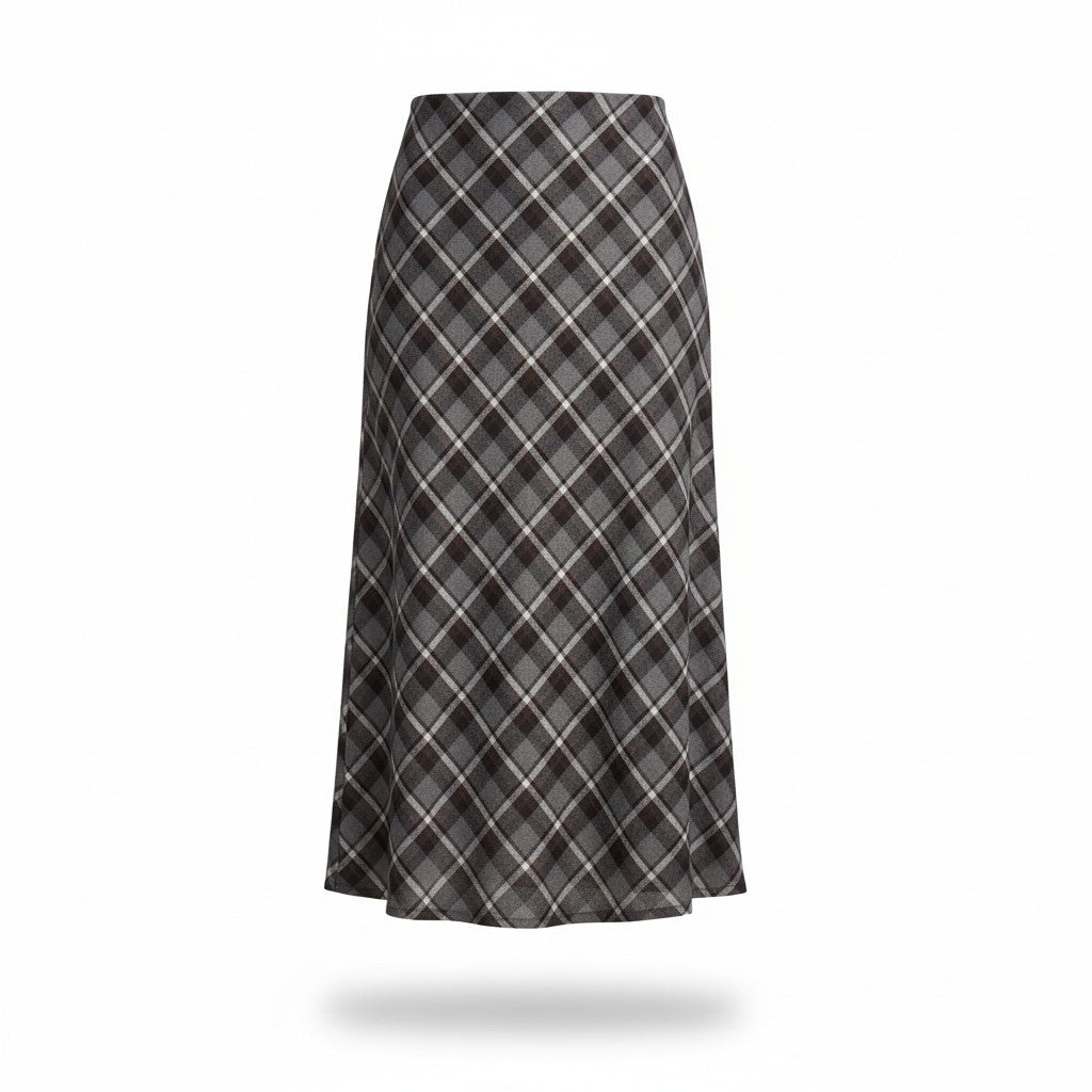 Falda Midi a Cuadros de Corte en Sesgo