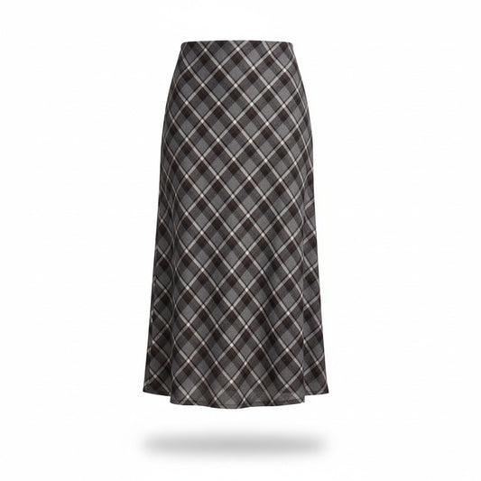 Falda Midi a Cuadros de Corte en Sesgo