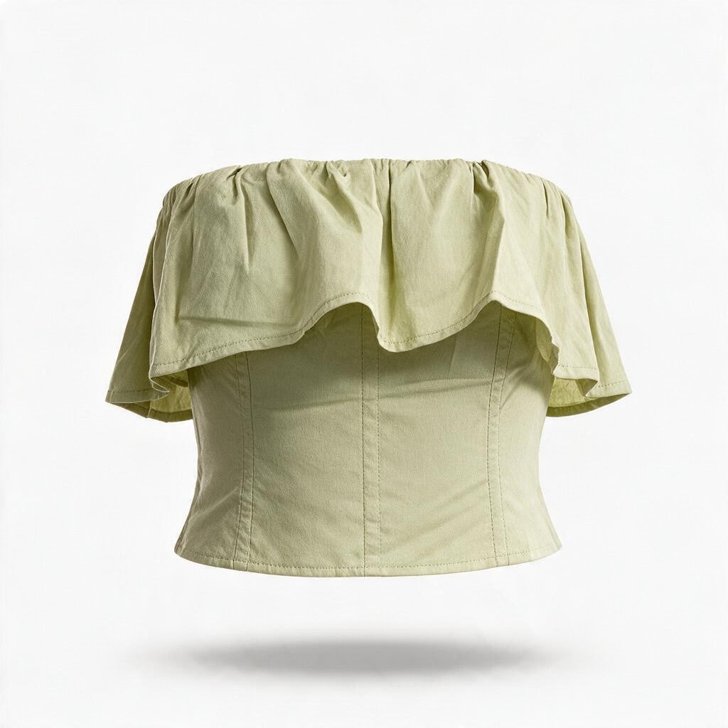Top Strapless Verde Pistache con Olán