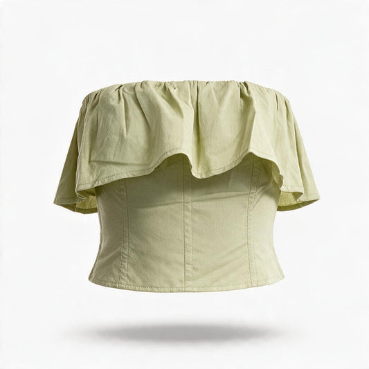 Top Strapless Verde Pistache con Olán