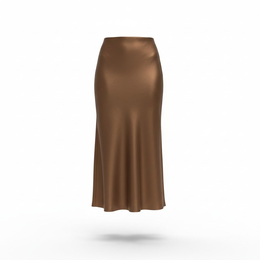Falda Satinada Camel Larga
