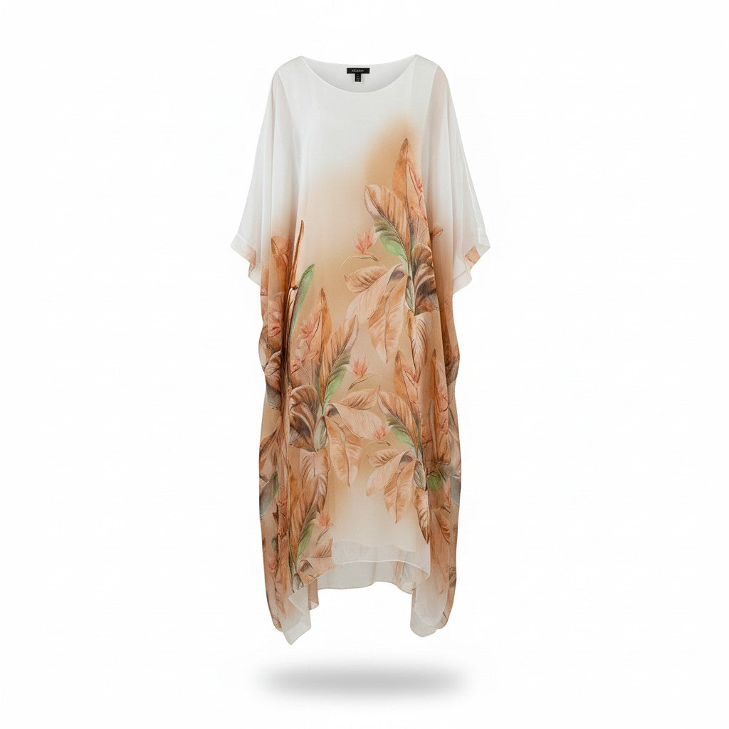 Vestido Kaftán Degradado con Estampado Tropical