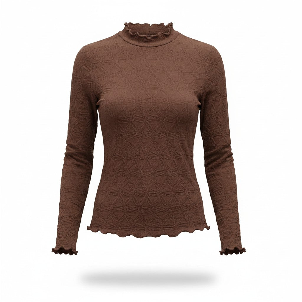Blusa de Manga Larga Marrón con Textura