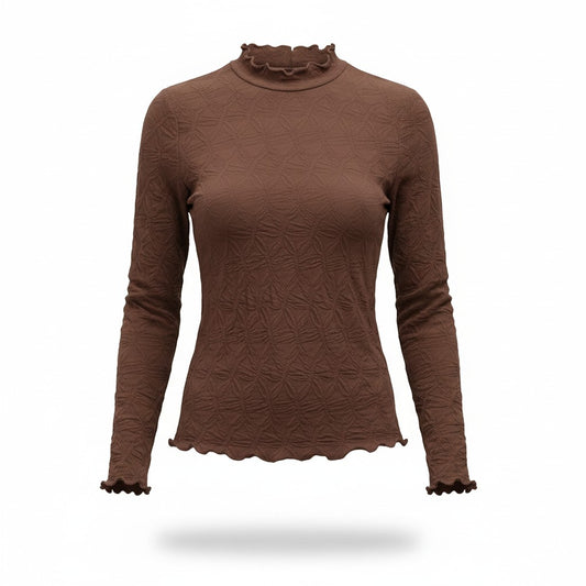 Blusa de Manga Larga Marrón con Textura