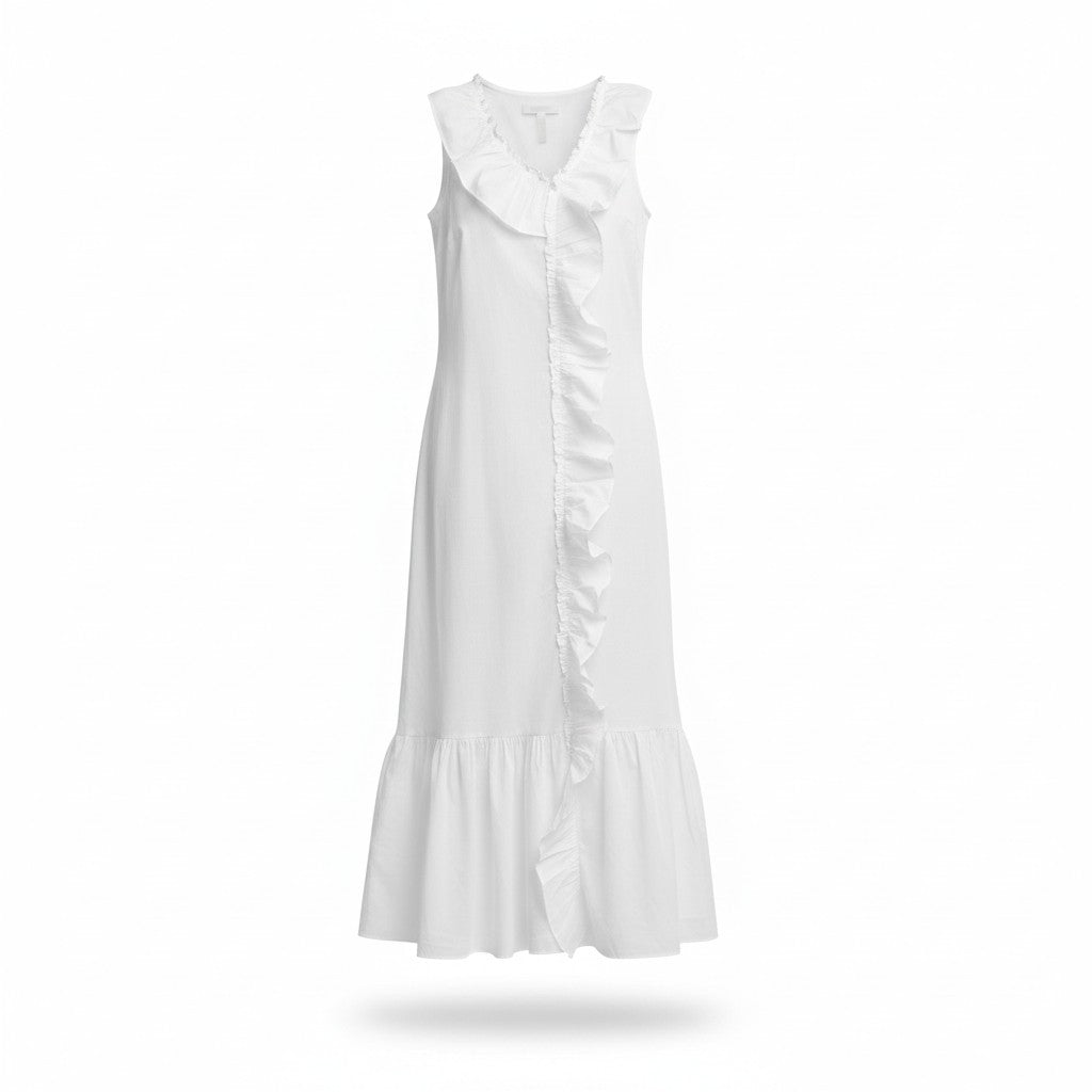 Vestido Blanco de Olanes en Cascada