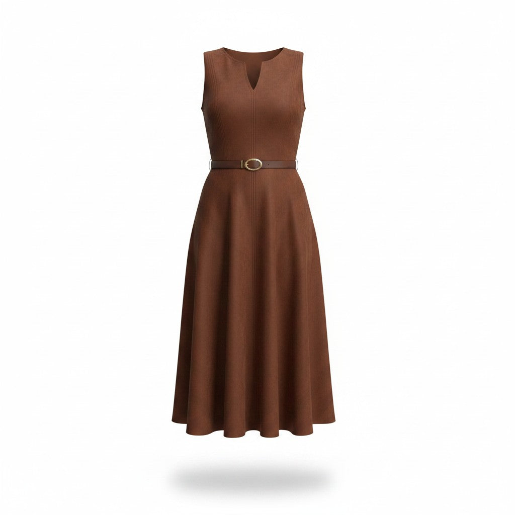 Vestido Terracota Midi con Cinturón
