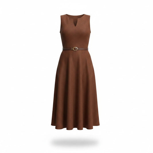 Vestido Terracota Midi con Cinturón