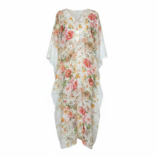 Vestido kaftán blanco con estampado floral para mujer