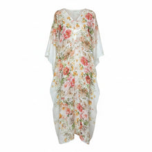 Cargar imagen en el visor de la galería, Vestido kaftán blanco con estampado floral para mujer
