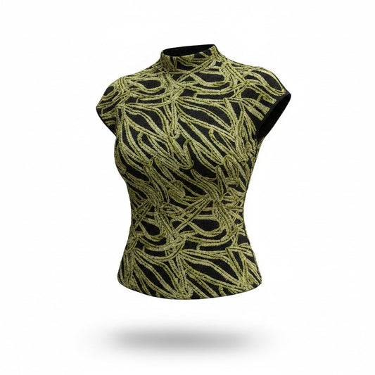 Blusa Negra y Verde sin Mangas con Textura