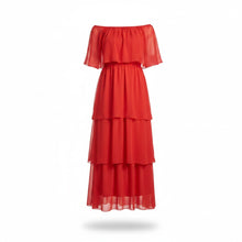 Cargar imagen en el visor de la galería, Vestido Rojo con Capas y Escote Off Shoulder
