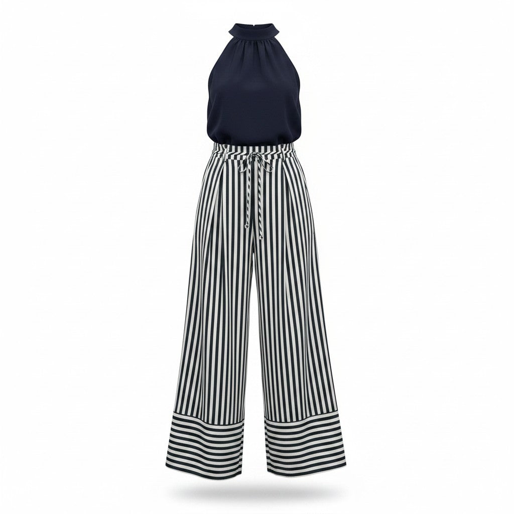 Jumpsuit azul marino de cuello halter para mujer